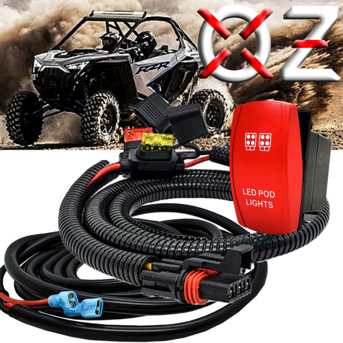 10' Pulse Power Busbar Plug Wire Harness with LED POD LIGHTS On/Off Red Rocker Switch Compatible with Polaris Pulse Power Busbar RZR Trail S Pro Ranger Crew XP 2018-2023