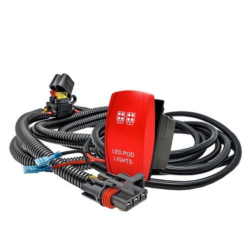 10ft Pulse Power Busbar Plug Wire Harness with LED POD LIGHTS On/Off Red Rocker Switch Compatible with Polaris RZR Trail S Pro Ranger Crew XP General