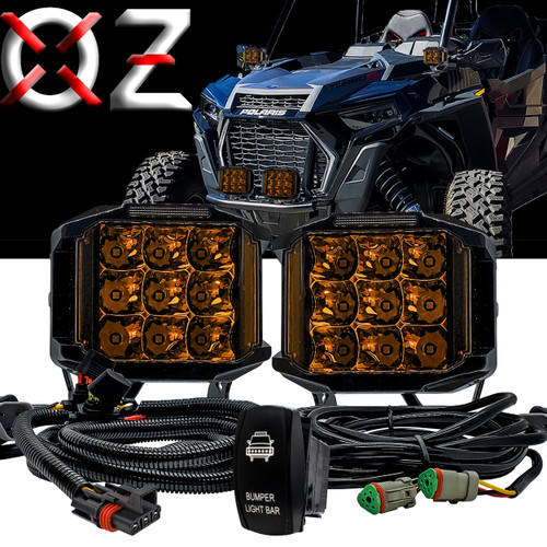 5" Side Emitting Amber LED Bumper Lights DRL 180° Beam Pattern with Pulse Power Busbar Wire Harness Kit for Polaris XPEDITION RZR Turbo Pro Crew Ranger XP 2018-2024