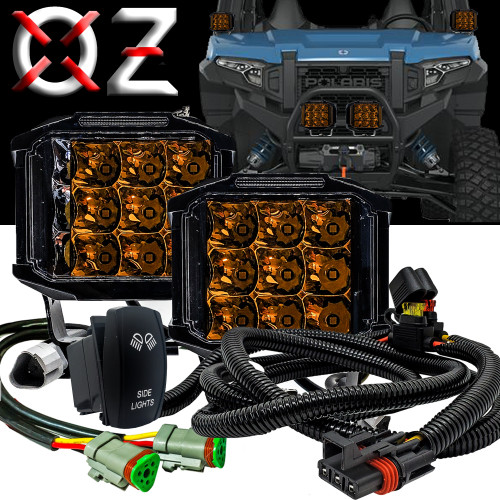 5" Side Emitting Amber LED Side Lights DRL 180° Beam Pattern with Pulse Power Busbar Wire Harness Kit for Polaris XPEDITION RZR Turbo Pro Crew Ranger XP Trail S 2018-2024