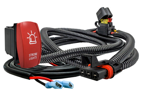 10ft. Pulse Power Busbar Plug Wire Harness with STROBE LIGHTS On/Off Red Rocker Switch Compatible with Polaris  RZR Trail S Pro Ranger Crew General XP