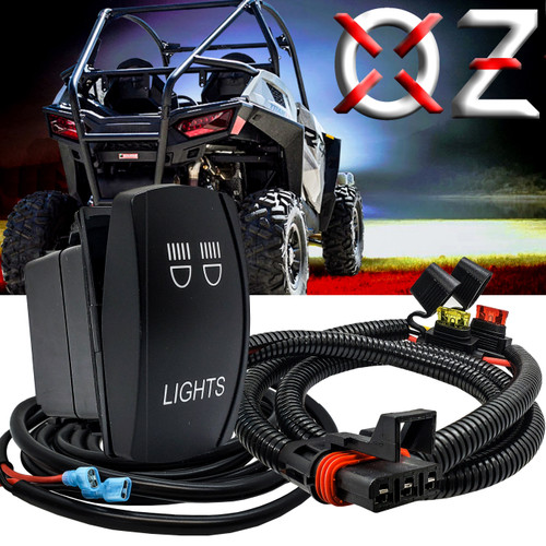 10ft. Power Bus Bar Plug Wire Harness Laser-etched LIGHTS On/Off Rocker Switch Compatible with Pulse Power Busbar Polaris RZR Pro Ranger Crew XP 2018-2024