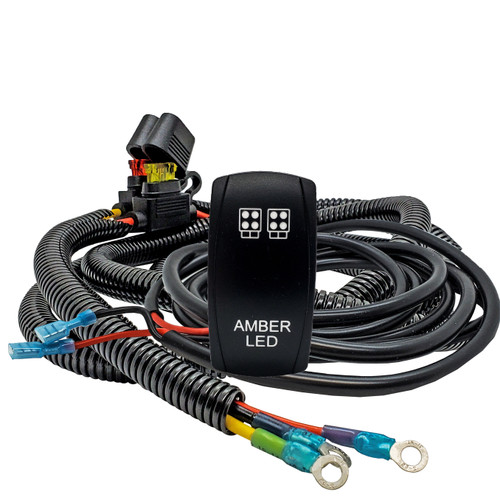 Power Busbar Distribution Block Wiring Harness Kit with Laser-etched AMBER LED On/Off Rocker Switch Compatible with Can-Am Maverick X3 Max Defender Commander Talon Pioneer Mule YXZ