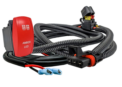10ft. Pulse Power Busbar Plug Wiring Harness with Laser-etched AMBER LED On/Off Red Rocker Switch Compatible with Polaris RZR Pro Ranger Crew General  XP
