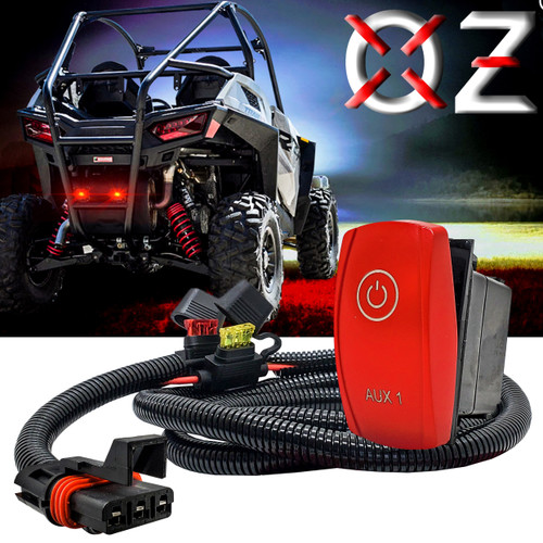 AUX1 On/Off Red Rocker Switch with Pulse Power Busbar Plug Harness Compatible with Polaris RZR Pro Ranger Crew General XP 2018-2025