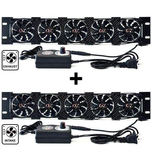 2U Rackmount Cooling Exhaust + Intake Fan Panel – Quiet High-Airflow 19" Server Network AV Cabinet Cooler Carbon Fiber