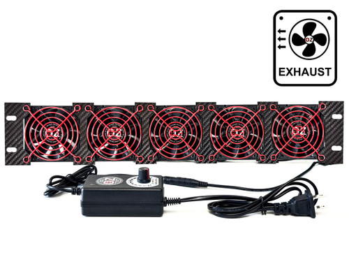 2U Rackmount Cooling Exhaust Fan Panel Red Grille  – Quiet High-Airflow 19" Server Network AV Cabinet Cooler Carbon Fiber