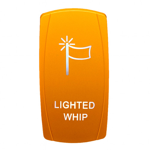 LIGHTED WHIP On/Off Yellow Rocker Switch – 4-Pin SPST Laser-Etched White LED Backlit Waterproof 12V-48V