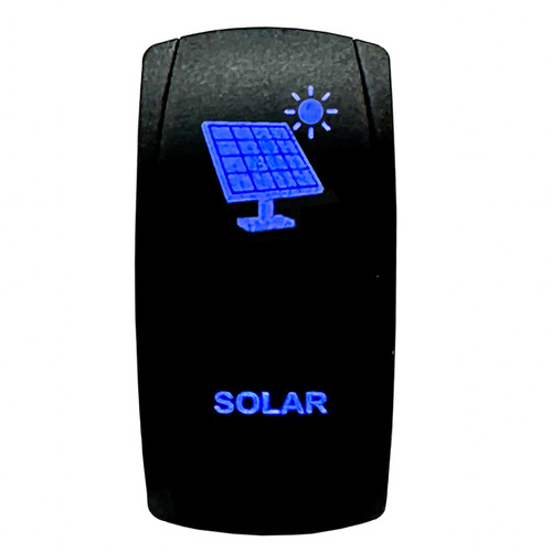 SOLAR On/Off Rocker Switch – Laser-Etched 4-Pin 20A SPST Blue LED Backlit Waterproof 12V–48V