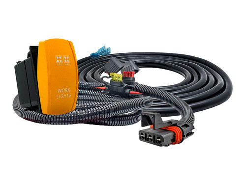 WORK LIGHTS On/Off Yellow Rocker Switch with Pulse Power Busbar Plug Wiring Harness Compatible with Polaris RZR XPEDITION ADV Turbo Pro Ranger Crew General XP