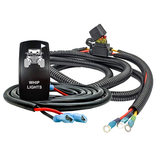 Plug-and-Play Power Distribution Block Wiring Harness with Laser-Etched WHIP LIGHTS On/Off Rocker Switch – Compatible with Can-Am Maverick X3 MAX Defender Commander Sport Trail 2018–2026