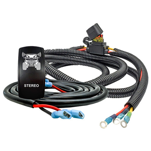 Plug-and-Play Power Distribution Block Wiring Harness with Laser-Etched STEREO On/Off Rocker Switch – Compatible with Can-Am Maverick X3 MAX Defender Commander Sport Trail 2018–2026