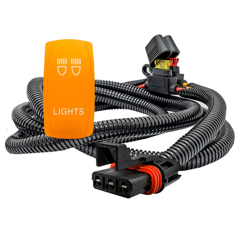 LIGHTS On/Off Yellow Rocker Switch with Pulse Power Busbar Plug Wire Kit Compatible with Polaris RZR PRO XP Ranger General ADV  2018-2026