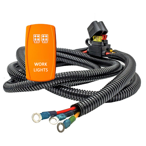 WORK LIGHTS On/Off Yellow Rocker Switch with Power Busbar Distribution Block Wire Kit Compatible with Can-Am X3 Sport Trail Defender and Commander Series