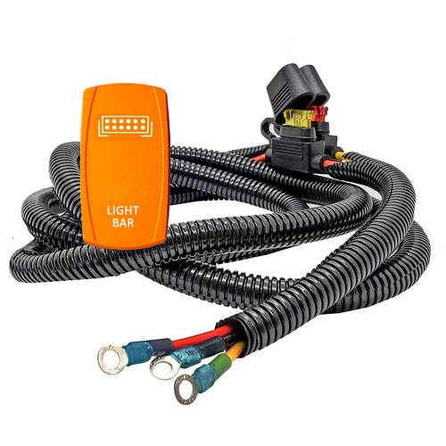 LIGHT BAR On/Off Yellow Rocker Switch with Power Busbar Distribution Block Wire Kit Compatible with Can-Am X3 Sport Trail Defender and Commander Series