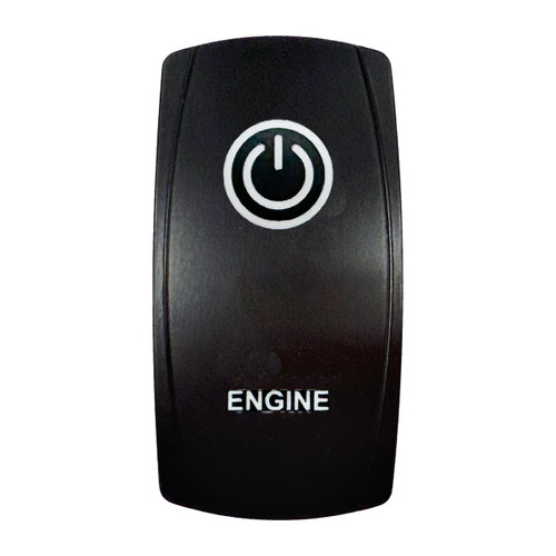 Engine | On / Off Momentary Rocker Switch | 4-Pin 20A Blue LED Backlit | Waterproof 12V – 48V | Round Icon