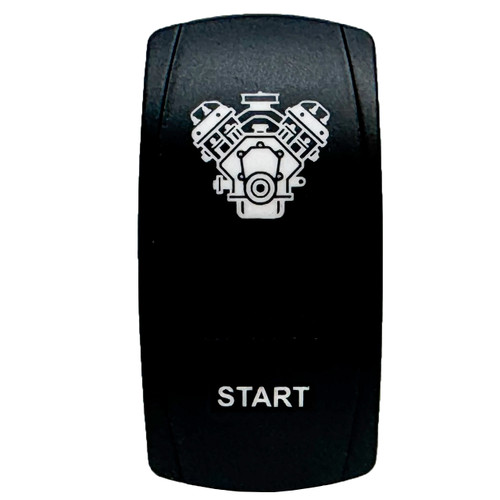Start | On / Off Momentary Rocker Switch | 4-Pin 20A Blue LED Backlit | Waterproof 12V – 48V | V-Engine Icon