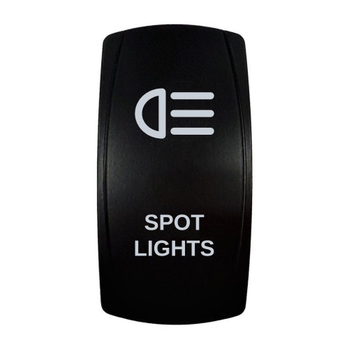 SPOT LIGHTS rocker switch with laser-etched spot lights icon, in daylight