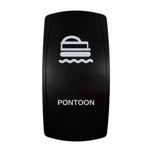 PONTOON rocker switch with laser-etched pontoon icon, in daylight