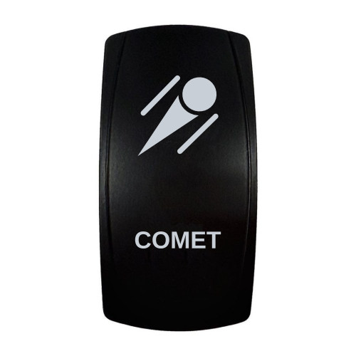 COMET rocker switch with laser-etched comet icon, in daylight