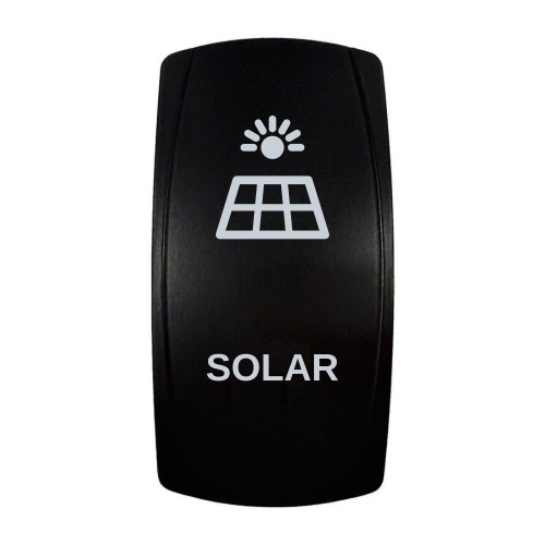 SOLAR rocker switch with laser-etched solar icon, in daylight