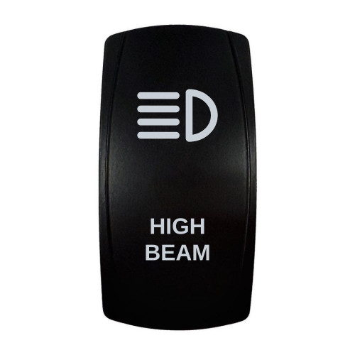 HIGH BEAM rocker switch with laser-etched high beam icon, in daylight