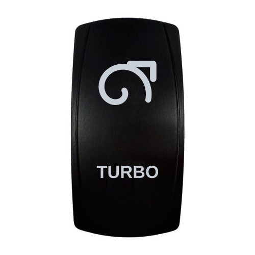 TURBO rocker switch with laser-etched turbo icon, in daylight