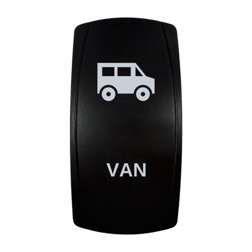VAN rocker switch with laser-etched van icon, in daylight
