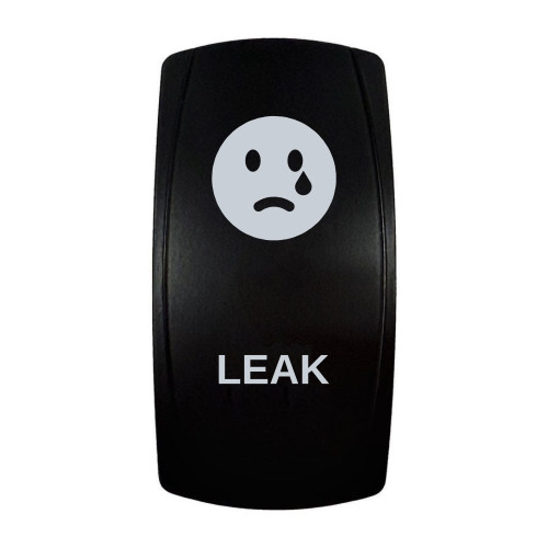 LEAK rocker switch with laser-etched crying icon, in daylight