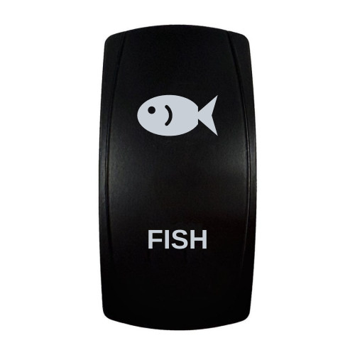 FISH rocker switch with laser-etched fish icon, in daylight