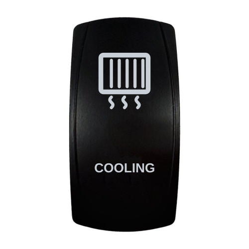 COOLING rocker switch with laser-etched radiator / cooling icon, in daylight