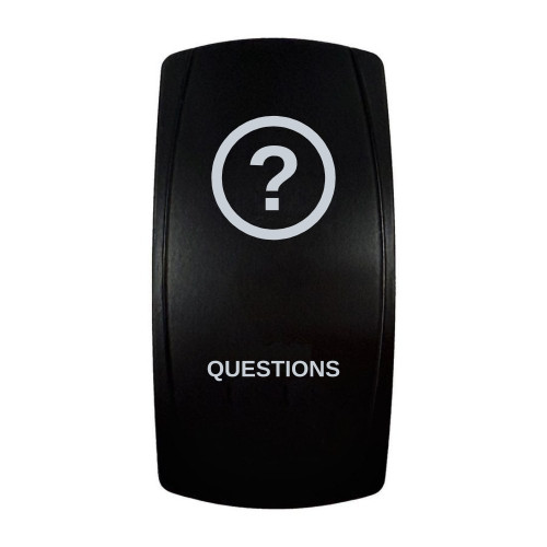 QUESTIONS rocker switch with laser-etched question icon, in daylight