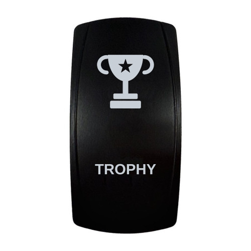 TROPHY rocker switch with laser-etched trophy icon, in daylight