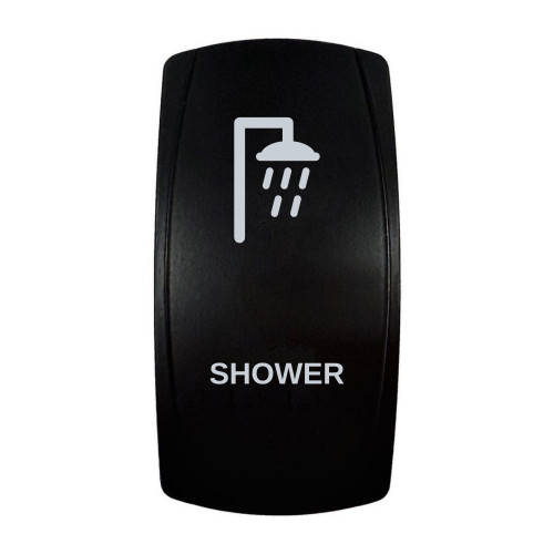 SHOWER rocker switch with laser-etched shower icon, in daylight