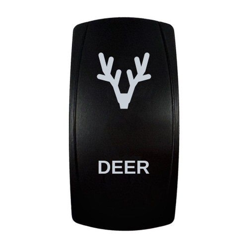 DEER rocker switch with laser-etched deer antlers icon, in daylight