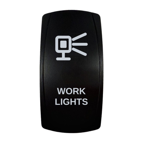 WORK LIGHTS rocker switch with laser-etched work lights icon, in daylight
