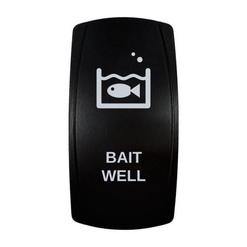 BAIT WELL rocker switch with laser-etched bait well icon, in daylight