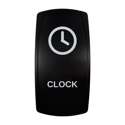 CLOCK rocker switch with laser-etched clock / timer icon, in daylight