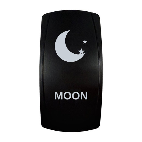 MOON rocker switch with laser-etched moon icon, in daylight