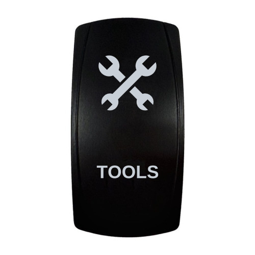 TOOLS rocker switch with laser-etched tools icon, in daylight