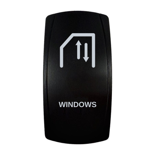 WINDOWS rocker switch with laser-etched window icon, in daylight