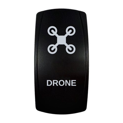 DRONE rocker switch with laser-etched drone icon, in daylight
