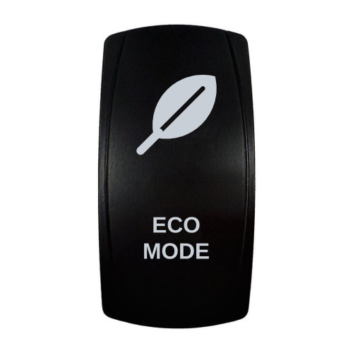 ECO MODE rocker switch with laser-etched eco mode icon, in daylight