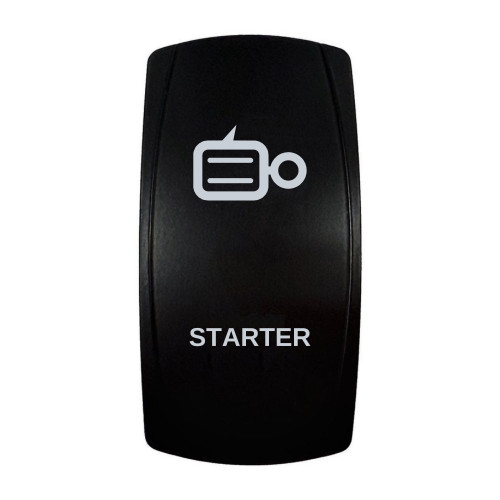 STARTER rocker switch with laser-etched starter icon, in daylight