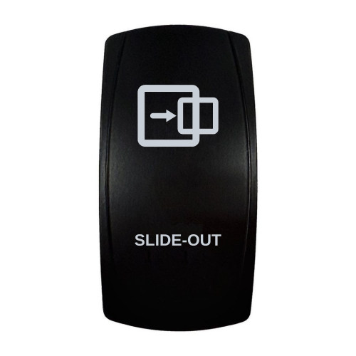 SLIDE-OUT rocker switch with laser-etched slide-out icon, in daylight