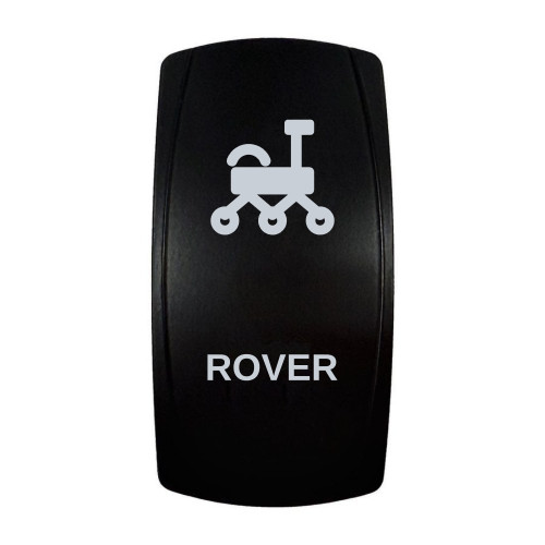 ROVER rocker switch with laser-etched mars rover icon, in daylight