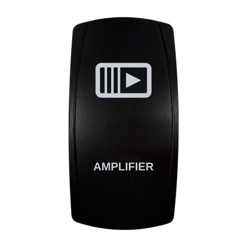 AMPLIFIER rocker switch with laser-etched amplifier icon, in daylight