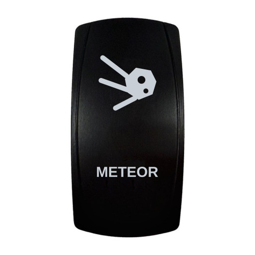 METEOR rocker switch with laser-etched meteor icon, in daylight