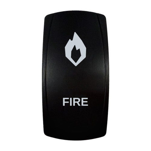 FIRE rocker switch with laser-etched fire icon, in daylight