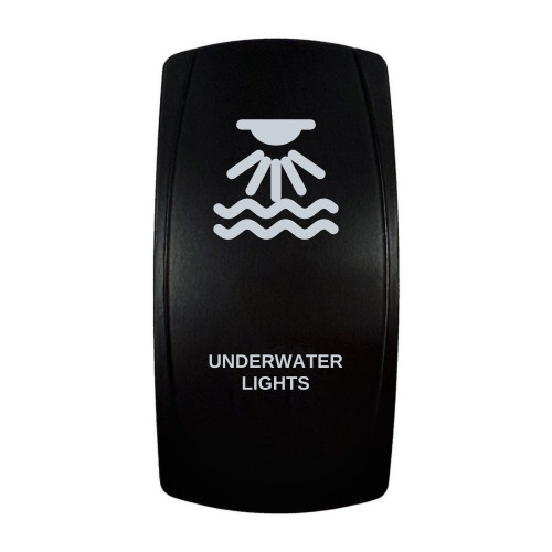 UNDERWATER LIGHTS rocker switch with laser-etched underwater lights icon, in daylight